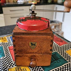 Vintage Large  Peugeot Freres  made in France coffee grinder red metal  top working order sturdy good condition