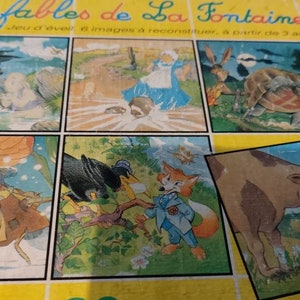 Puede incluir: Un juego vintage para niños con ilustraciones de las fábulas de La Fontaine. El juego incluye seis imágenes para reconstruir, adecuado para niños a partir de 3 años.