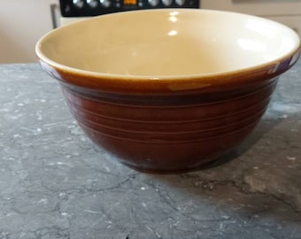 Vintage ceramic mixing pudding bowl brown cream durable versatile   unbranded but numbered 0b3. Good condition