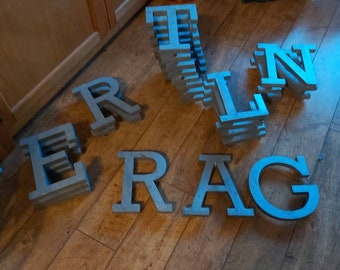 Fantastic selection of  industrial type letters silver coloured. Wall mounting/free standing 23cm high and 17cm wide display wedding birth&#39;d