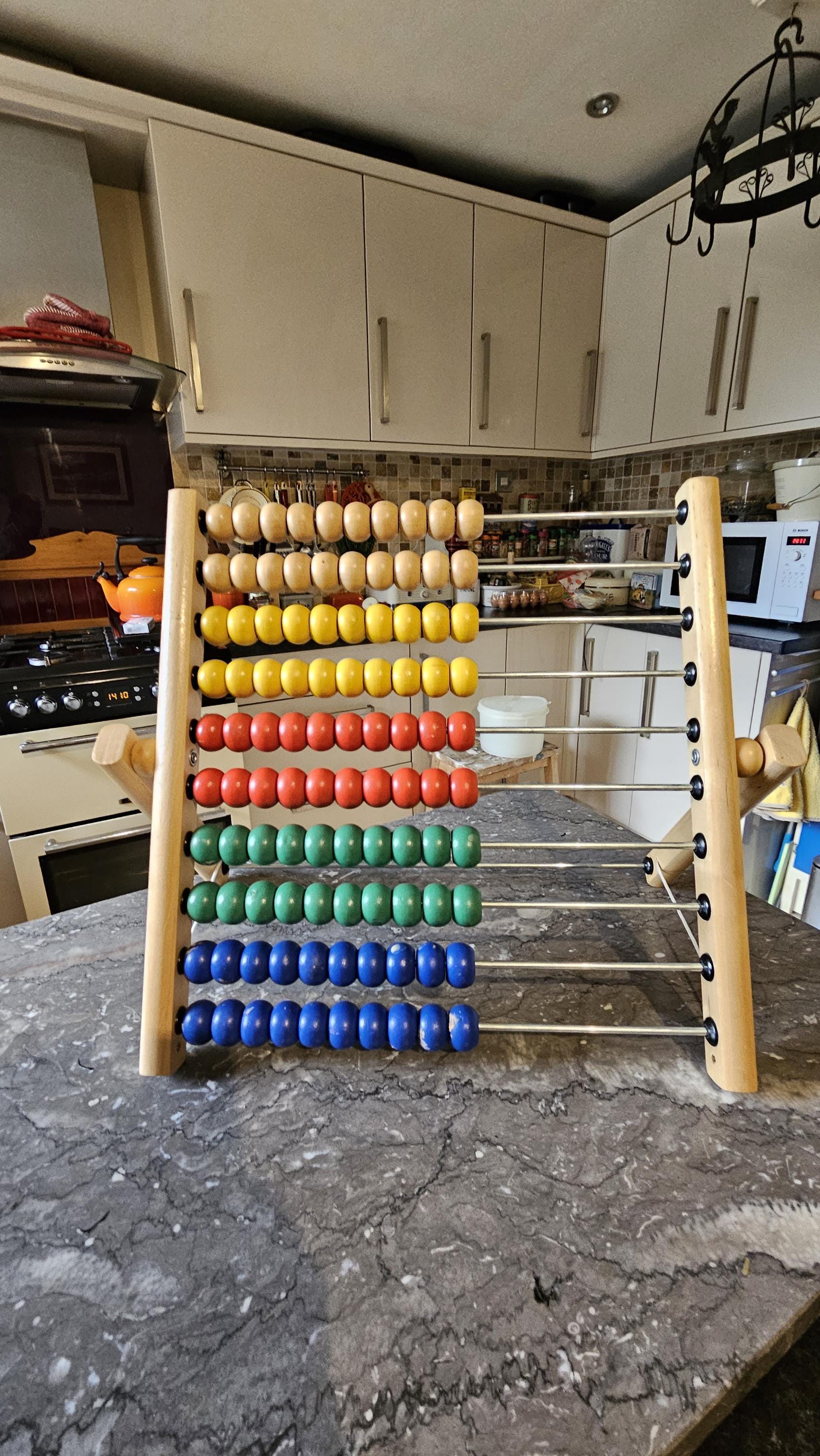 Vintage abacus wooden  frame 100 coloured beaded unusual display classroom great condition can be folded for storage beautiful condition.