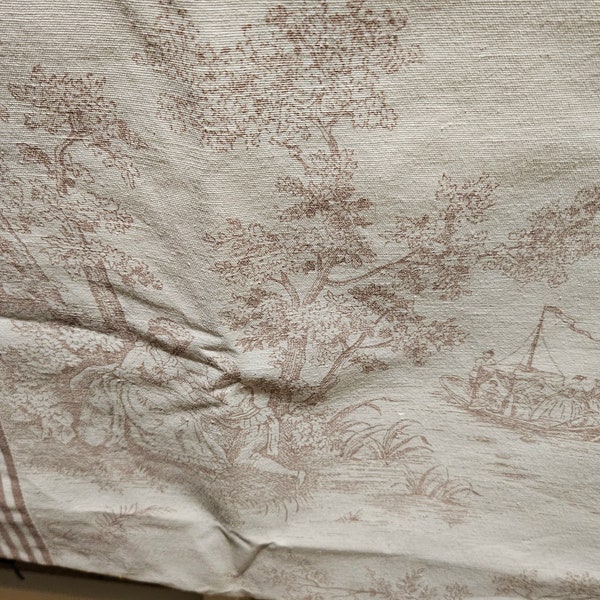 French toil de jouy  tablecloth pastoral scene great quality and condition cream and beige colours sourced in France rustic charm