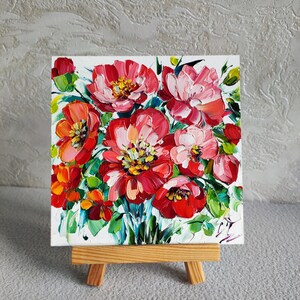Peinture à l'huile originale de pavot, oeuvre d'art florale de fleurs sauvages rouges image 2