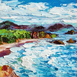 Cannon Beach Oil Painting, Oregon Artwork Seascape Impasto Small Original Ocean Wall Art 6 by 8 inches by ChertanaART