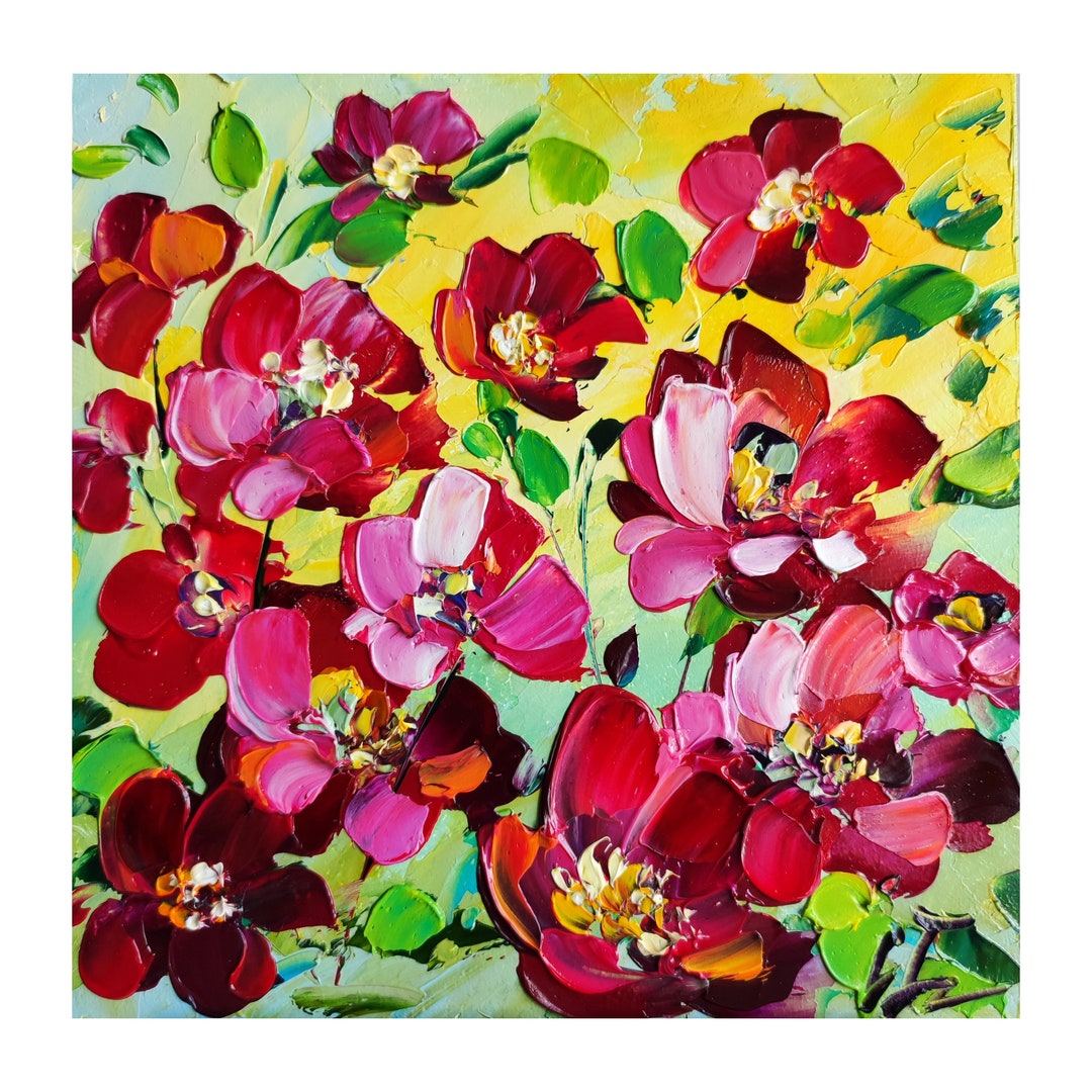 California Poppy Oil Painting, Red Wildflowers Impasto, Floral Original ...