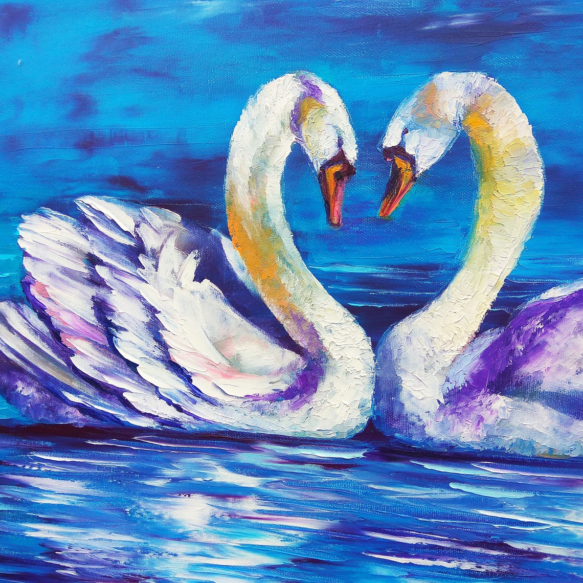 Swans Painting Pair of swans Original Art Swan Artwork Wall Etsy