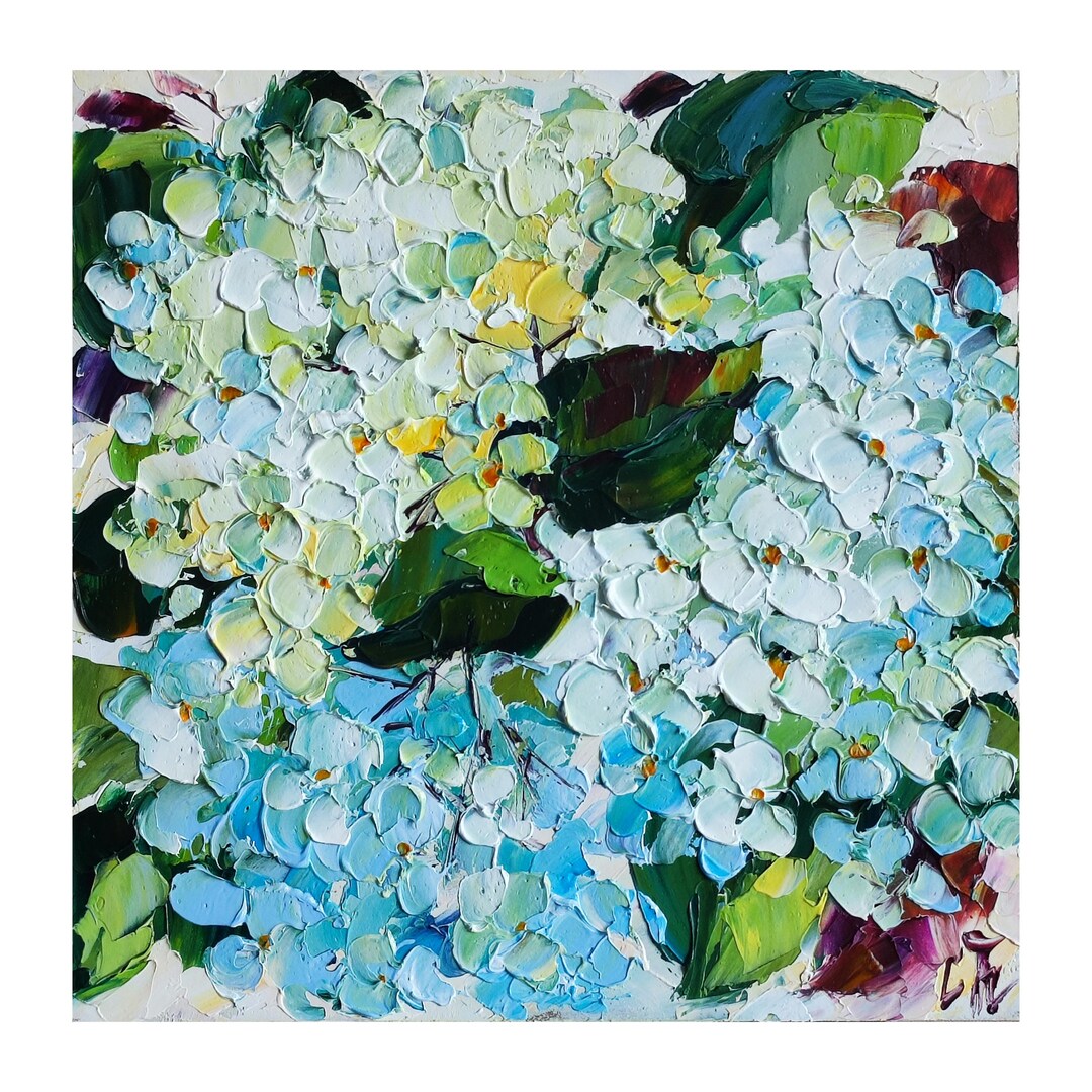 White Hydrangea Oil Painting Original Art, Flowers Small Artwork, 6*6 ...