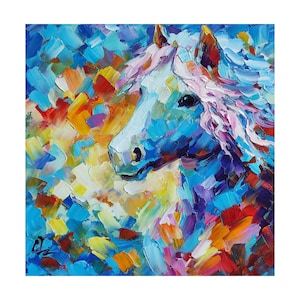 Paarden olieverfschilderij originele kunst, paard artwork kleurrijke boerderij dieren muur kunst impasto impressionistisch schilderij 10 * 10 in, geschenken door ChertanaART
