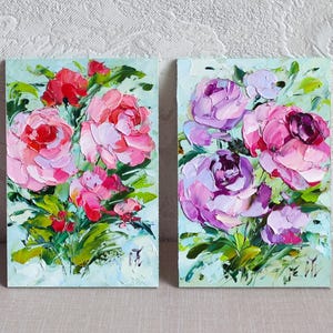 バラの油絵 フラワー オリジナル、フローラル インパスト ミニ ウォール アート 6 x 4 インチ、ChertanaART 作