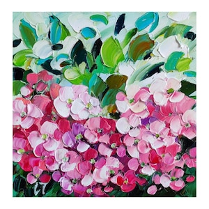 Hydrangea Oil Painting Flower Original Art, Pink Flowers Artwork Impasto Small Wall Art 6*6 in, Gift for her by ChertanaART