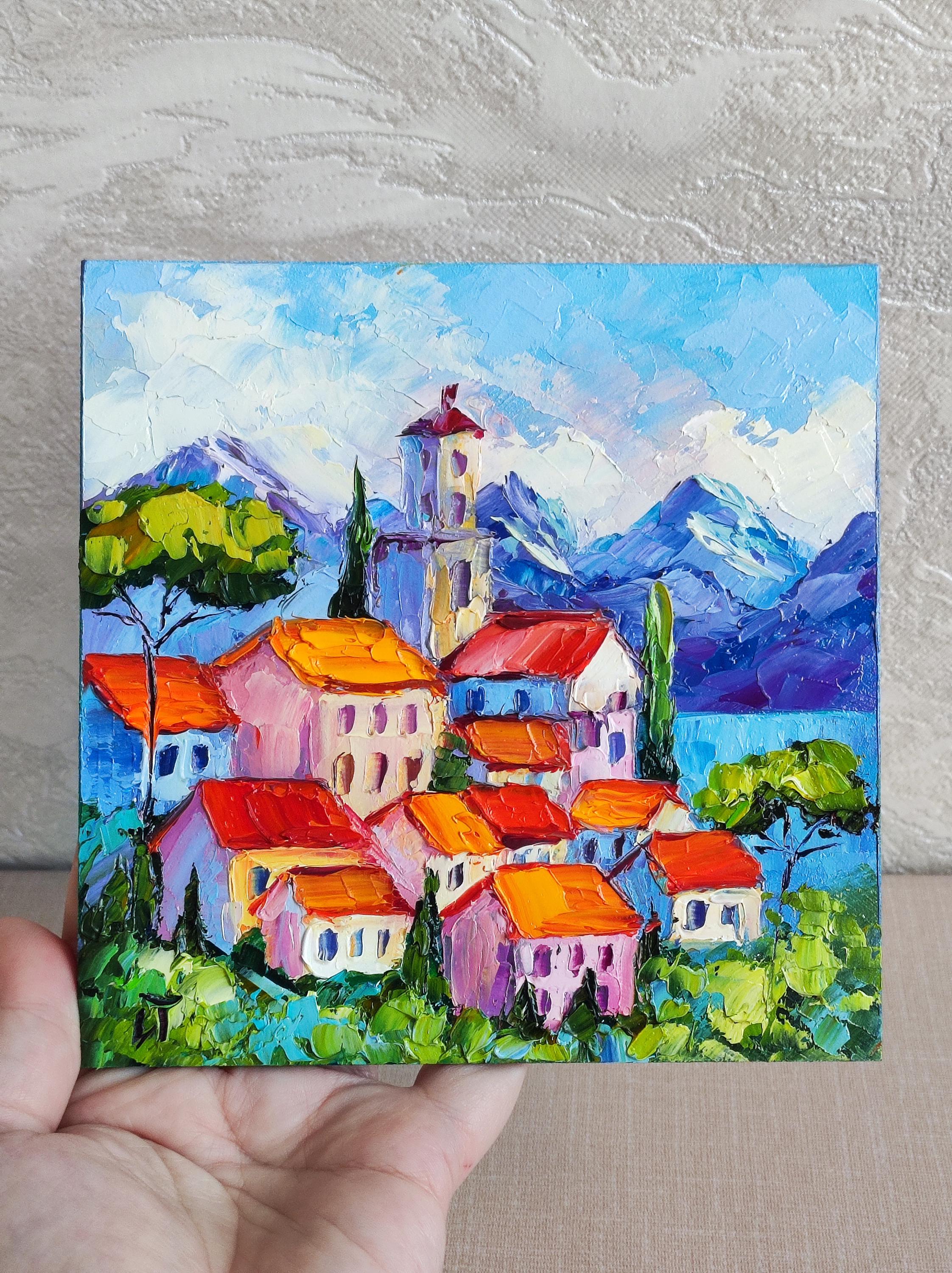 トスカーナの油絵：イタリアの都市景観オリジナルアートワーク（6 x 6