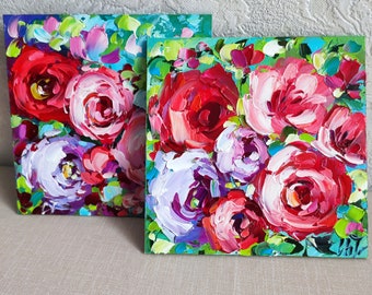 Rose original oil painting, flowers impasto artwork floral wall art 6*6 in