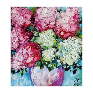 Hydrangea Oil Painting Flower Original Art, Flowers Artwork Hydrangeas Art Floral Impasto Painting 8*7 inch, gift for her by ChertanaART