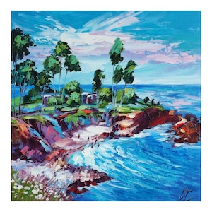 Laguna Beach Oil Painting, Coast California Ocean Artwork, Seascape Original Wall Art 10*10 inch, travel gifts by ChertanaART
