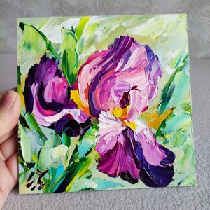 Iris Oil Painting Original Floral Wall Art, Flowers Impasto Artwork 66 ...