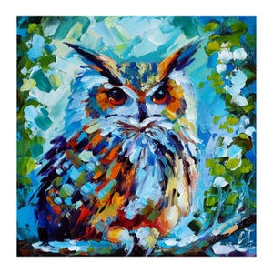 Owl oil painting original, forest bird artwork animals impasto wall art 10*10 inch, gifts by ChertanaART