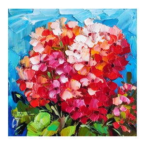 Red Geranium Painting Flower Original Art, Impasto Oil Painting Floral Art Flowers Impressionist Artwork 6*6 in, gift for her by ChertanaART
