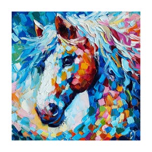 Impasto-paardolieverfschilderij: kleurrijke boerderijdierenkunst, 8 x 8 inch