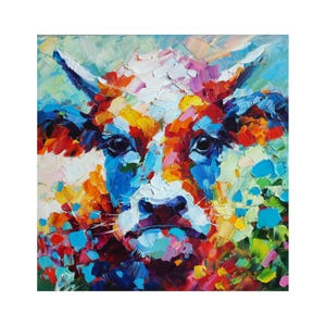 Cows oil painting farm animals original wall art, cow artwork impasto painting impressionist art 10*10 inch by ChertanaART