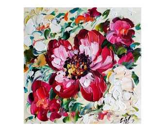 Pfingstrosengemälde, florale Originalkunst, Blumen pastoses Ölgemälde, impressionistisches Kunstwerk