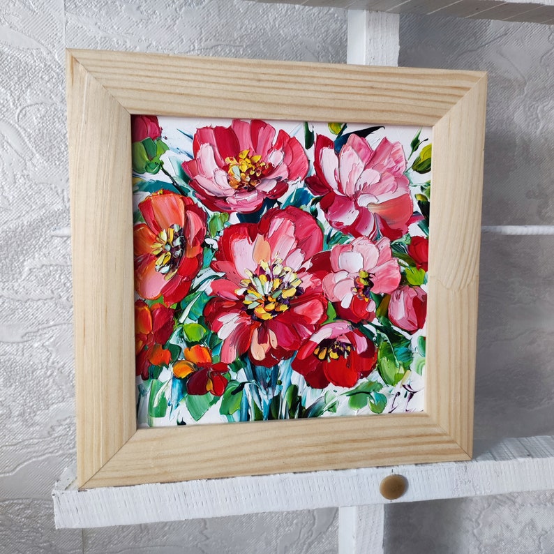 Peinture à l'huile originale de pavot, oeuvre d'art florale de fleurs sauvages rouges image 6