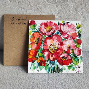 Peinture à l'huile originale de pavot, oeuvre d'art florale de fleurs sauvages rouges image 9