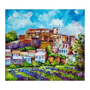 Tuscany painting lavender original art, Italy cityscape artwork landscape oil painting impressionist art 8*7 inch by ChertanaART