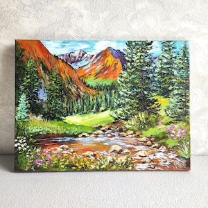 Colorado Oil Painting Original, Landscape Mountain Impasto Canvas Wall Art 12*16 inch