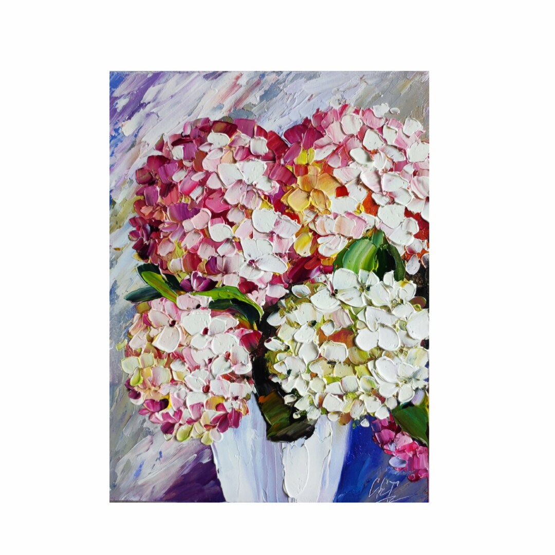 Hydrangea Original Oil Painting, Flowers Impasto Artwork Floral Still ...