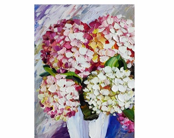 Hydrangea original oil painting, flowers Impasto artwork floral still life wall art