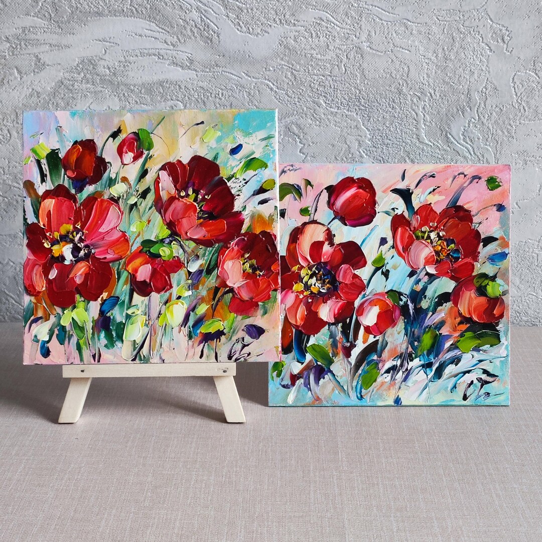 California Poppy Oil Painting, Red Wildflowers, Floral Original Art, 6* ...