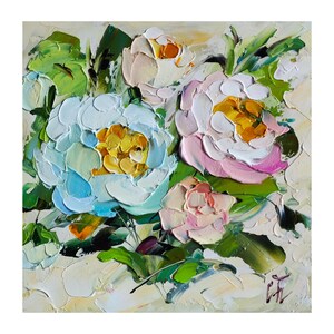 Peony Impasto Oil Painting: Colorful Floral Artwork, 6x6 inches
