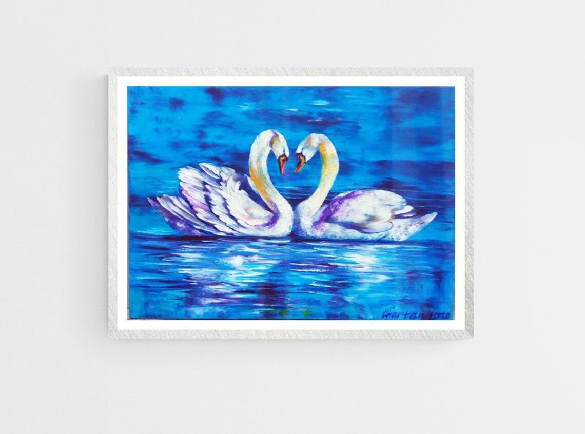 Swans Oil Paintingwhite Birds Original Art Wild Animals | Etsy