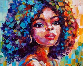 African American Woman With Violin Original Oil Painting on Canvas