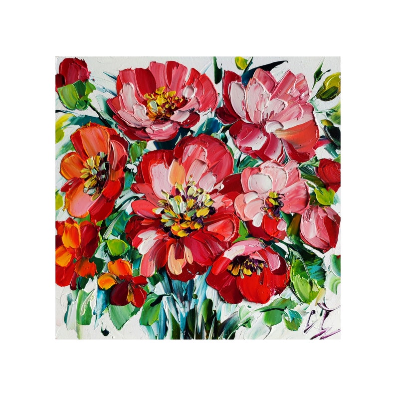 Peinture à l'huile originale de pavot, oeuvre d'art florale de fleurs sauvages rouges image 1