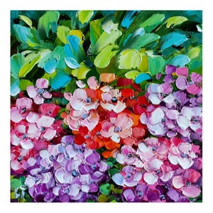 Hydrangea Painting Flower Original Art, Flowers Artwork Impasto Oil Small Wall Art 6*6 inches, Gift for her by ChertanaART
