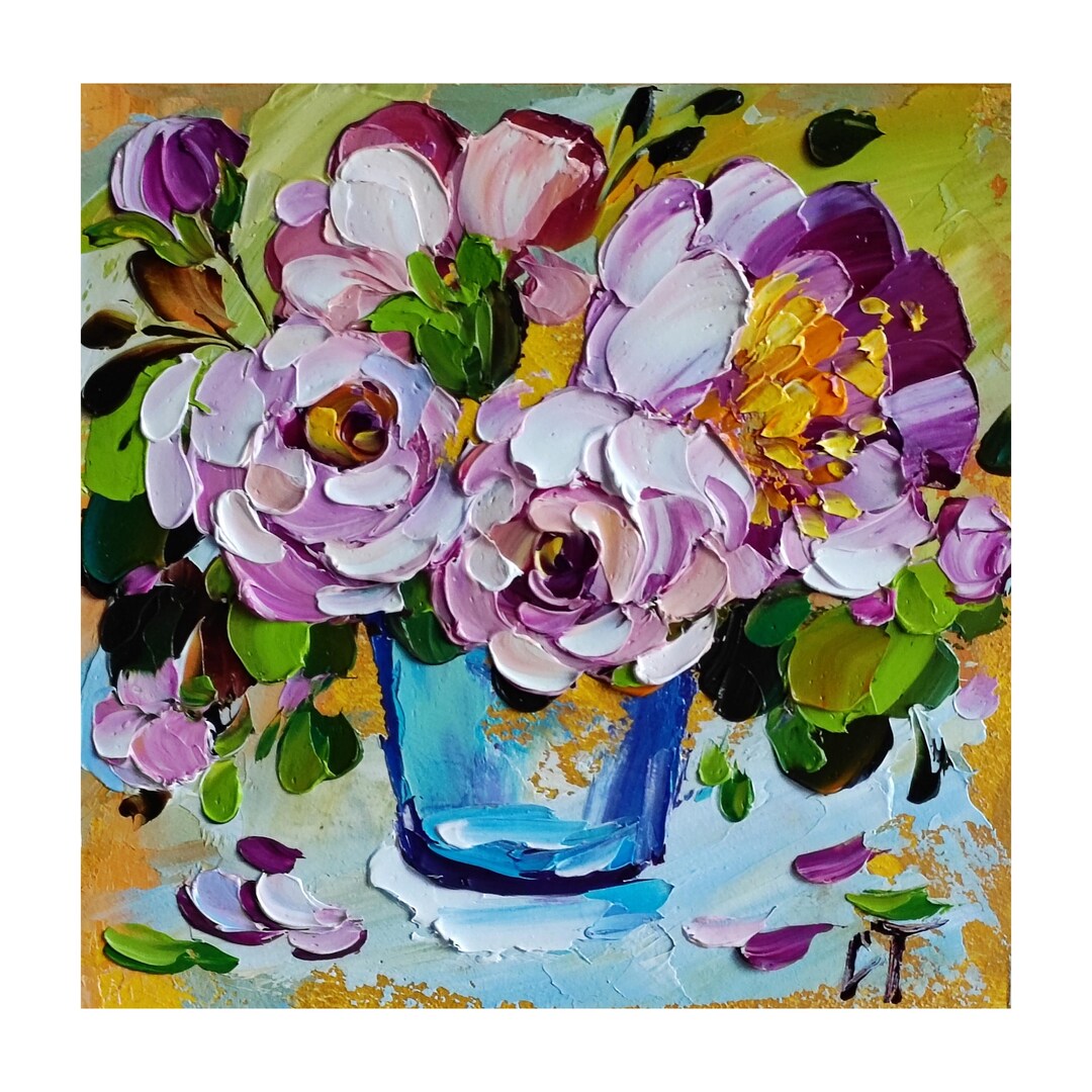Peony Oil Painting Flower Original Art, Floral Impasto Small ...