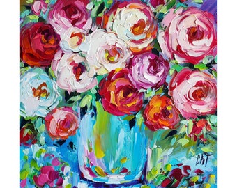 Rosenmalerei florale originale Kunst, Blumen pastose Ölmalerei, impressionistische Kunstwerke