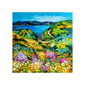 California poppy oil painting landscape original art, meadow flowers artwork mountain floral impressionist painting 12*12 in by ChertanaART