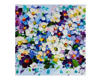 Daisy, coneflower painting original art, Wildflowers impasto oil artwork floral wall art
