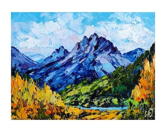 Herfstlandschapsolieverfschilderij, originele bergkunst, natuurkunstwerk, 8 * 6 inch