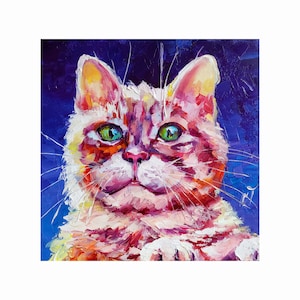 Cat Oil Painting Original Art, Cat Artwork Pet Portrait Animals Wall Art 8*8 inch by ChertanaART