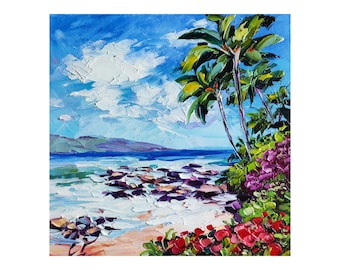 Peinture à l'huile originale de plage de Laguna, océan tropical, oeuvre d'art de paume art mural de paysage marin