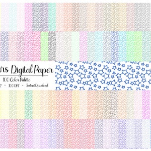 100 Colored Stars on White Backgrounds, Digital Paper, 100 Color Palette, Digital Download, JPEG, 12"x12", Background, Scrapbooking