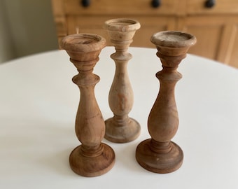 Set of 3 Turned Wooden Candle Tealight Holders