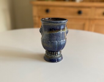 1960s 1970s West German Pottery Vase BAY 730 17 Blue Olive Drip Glaze