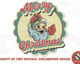 Papá Noel vintage Feliz Navidad PNG: Diseño retro para sublimación (Descarga digital)