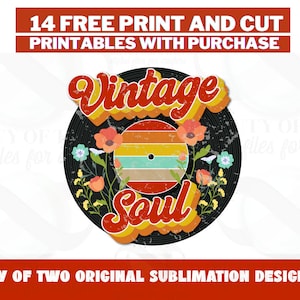 Vintage Soul fleurs sauvages rétro vintage Logo disque à sublimation vinyle Design par sublimation png Téléchargement instantané en détresse Téléchargement par sublimation