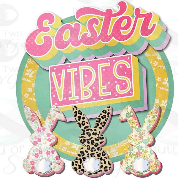 Easter Vibes Bunnies Retro Logo Sublimation, Vintage Easter Sublimation Design png Distressed Instant Download Clipart Sublimation Download