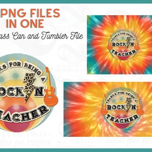 Teacher Appreciation Glass Can 20 oz Tumbler and Retro Rockin Teacher Mini Bundle 3 png file Ready Print Vintage Retro Design Download png